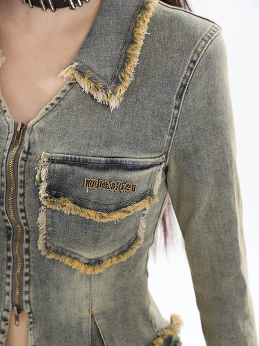 Vintage-Jeansjacke in gewaschenem Blau