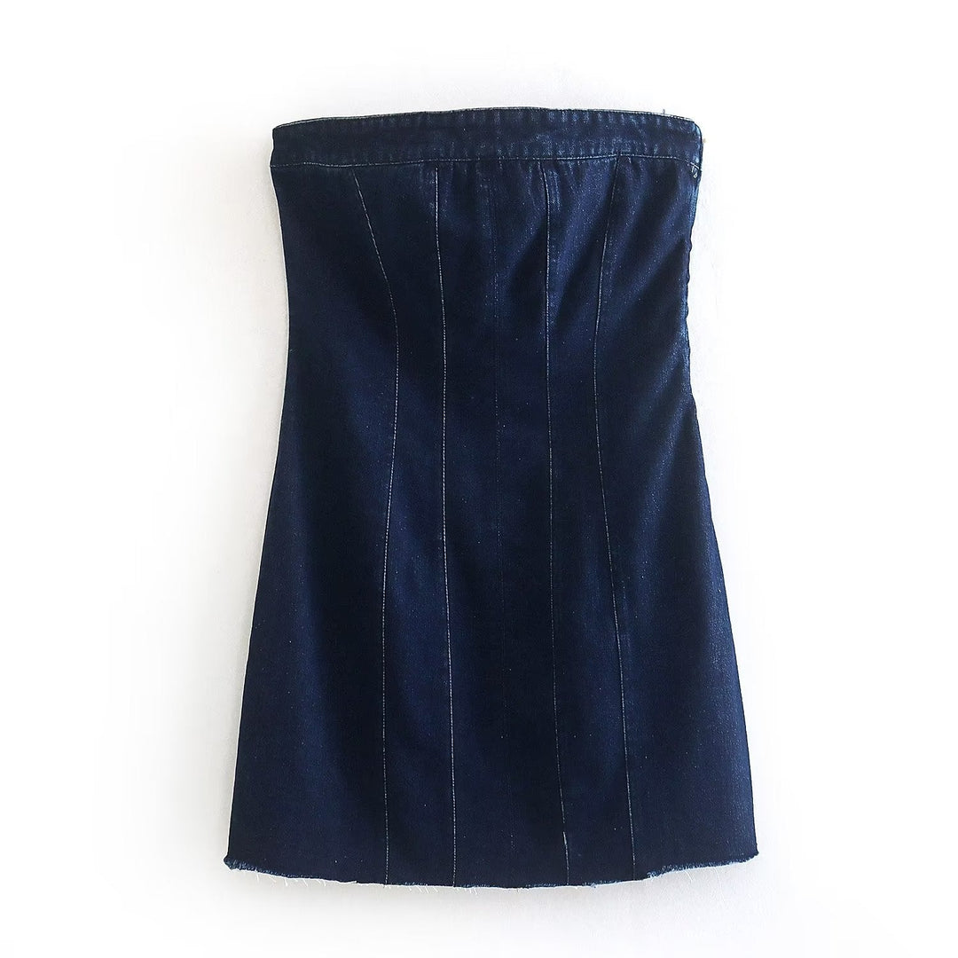 Heidi-Mode | Strapless Coole Damenkleid mit Jeans Look