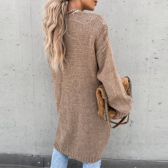 Casual Lang Gestrickte Jacke Für Damen