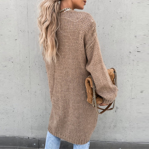 Casual Lang Gestrickte Jacke Für Damen