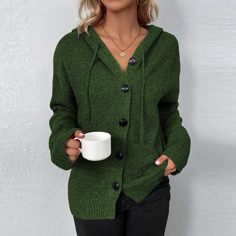 Damen gestrickter Cardigan mit Kapuze