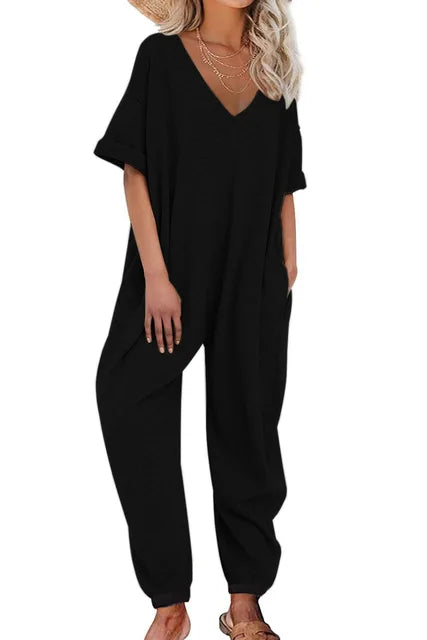 Lässiger V-Ausschnitt Jumpsuit mit Gürtel