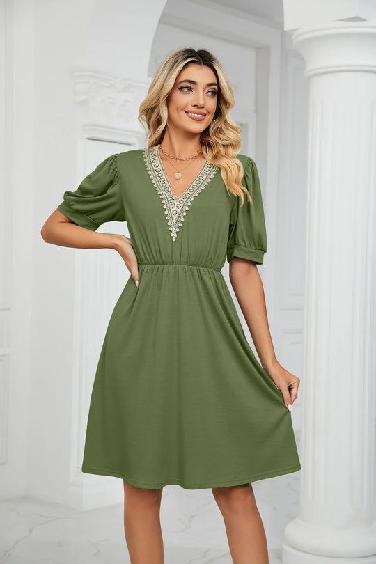 Heidi-Mode | Einfache Spitz Patchwork Kleid für Frühling/Sommer