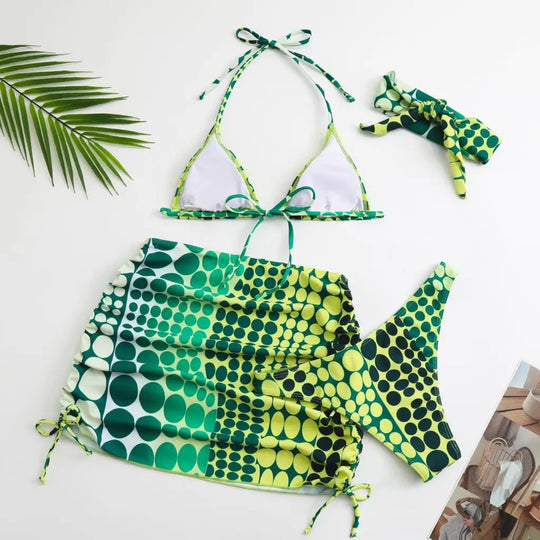 Heidi-Mode | Dot Prin Bikini, Mini Rock, Kopfbedeckung 4 Stück Satzs