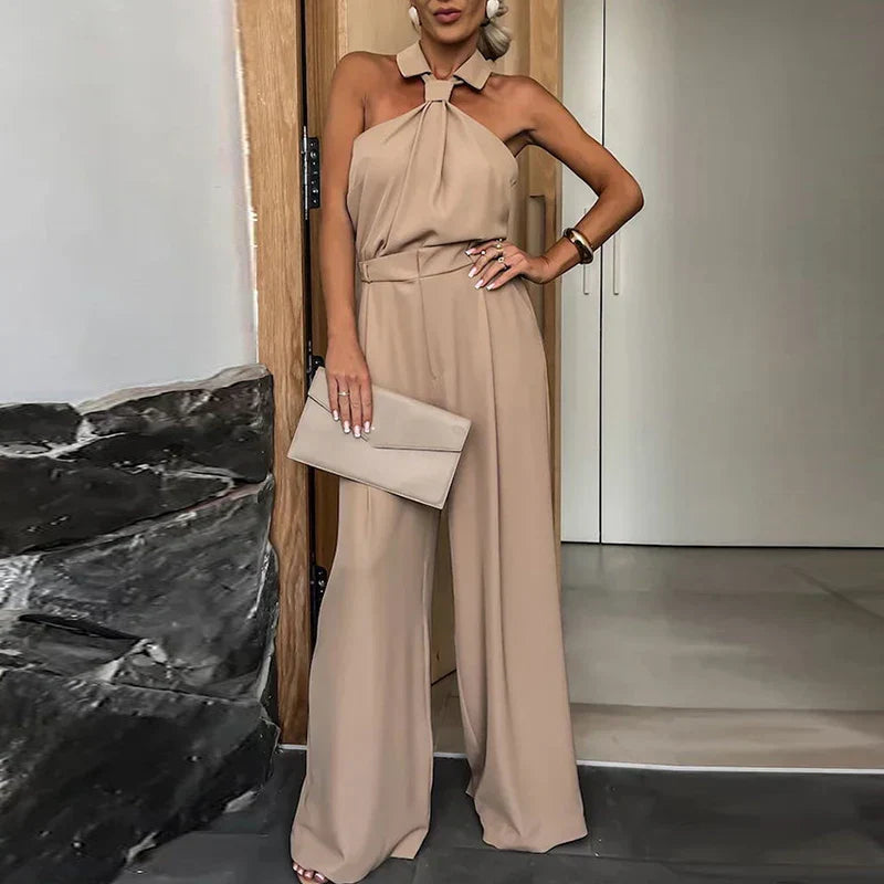 Heidi-Mode | Sexy Off-Shoulder Hohe Taille Jumpsuit Frauen Lässig Ärmellos Breite Beine Solid Romper Elegant Plissee Lose Lang Playsuit