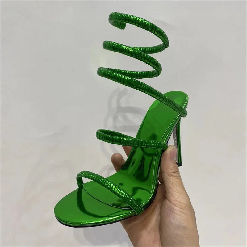 Heidi-Mode | Schlange Riemen Hohe Absatzsandalen Frauen Sommer Knöchelriemen Bankett Fest Schuhe Schmale Bänder Hohe Absätze Damen Gladiator Sandalen