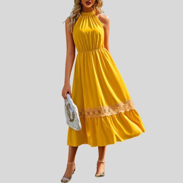 Heidi-Mode | Elegante Maxi Kleid mit Spitze Details