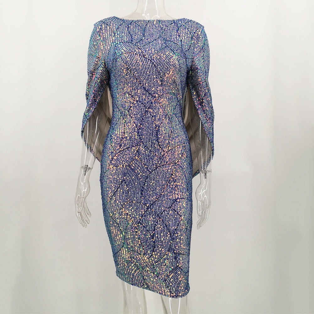 Heidi-Mode | Pailletten Cape Ärmel Mini Kleid