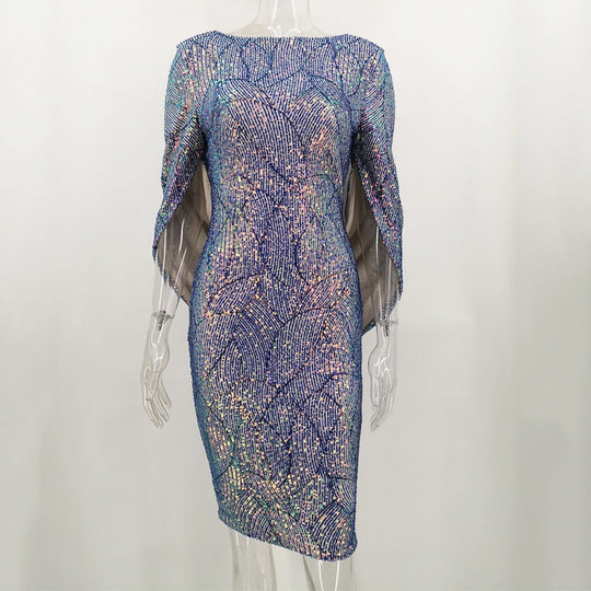 Heidi-Mode | Pailletten Cape Ärmel Mini Kleid