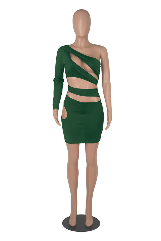 Heidi-Mode | Spiral Hollow Eine Schulter Mini Kleider
