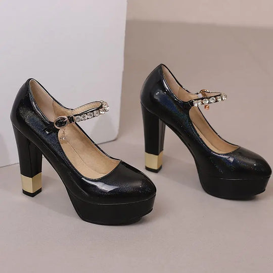 Heidi-Mode | Simloveyo Patentleder Damen Pumps Runde Zehen Hohe Absätze 11 5Cm Plattform Schnalle Riemen Größe 49 50 Sexyle Party Schuhe