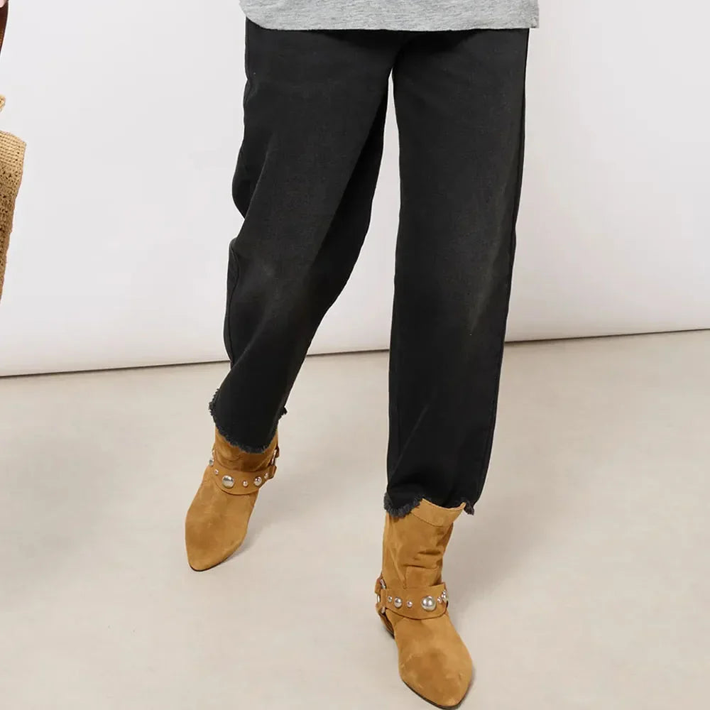 Heidi-Mode | Cowboy-Stiefeletten für Damen mit niedrigem Absatz und rutschfester PU-Sohle