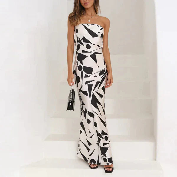 Strapless zeemeermin jurk met geometrische print