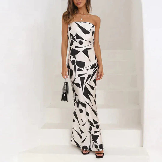 Strapless zeemeermin jurk met geometrische print