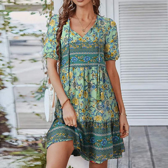 Heidi – Einzigartiges Bohemian-Kleid mit kurzen Ärmeln