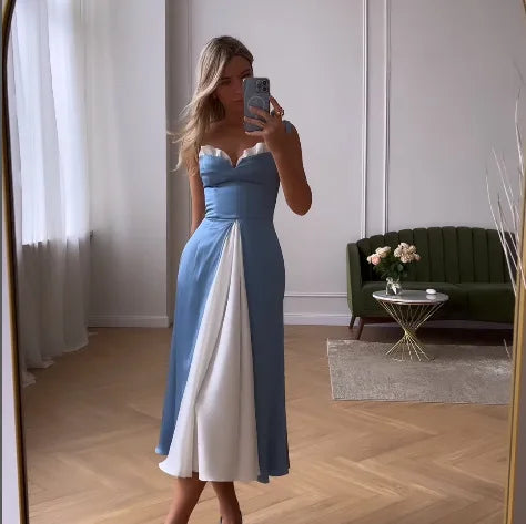 Heidi-Mode | Frauen Maxi Kleid Sommer Mode Lässig V-Ausschnitt Sling Nippet Taille Schlitz Lose Elegant Strand Sexy High Street Wear
