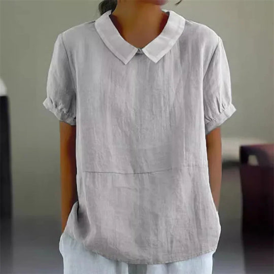 Heidi-Mode | Bequeme Baumwoll Leinen Bluse mit Peter Pan Kragen