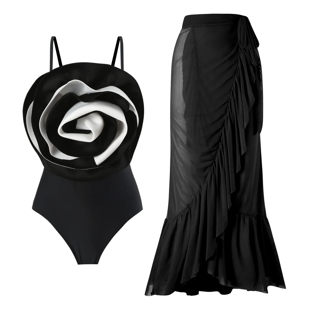 Heidi-Mode | Einteiler Badeanzug Frauen Blumenmuster Sexy Bademode Cover-Up Rock Chiffon Ferien Strandbekleidung Strand Badeanzug Outfit