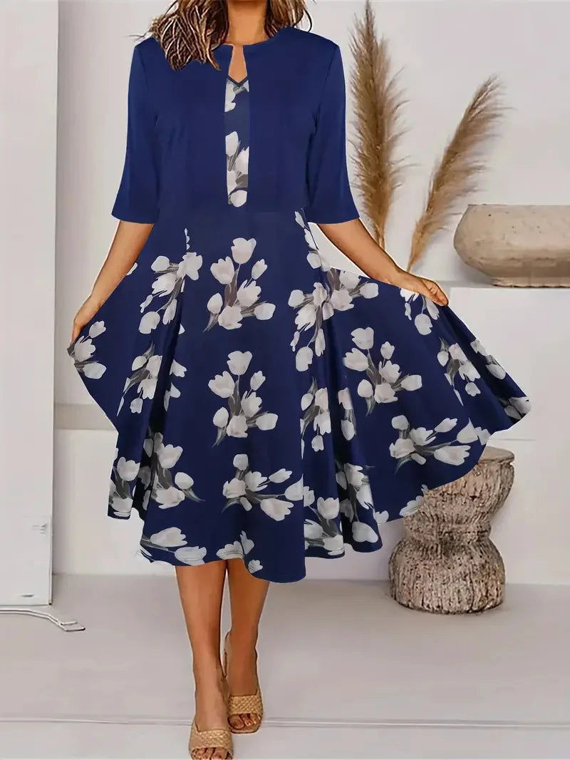 Heidi-Mode | Herbst Neu Frauen Lang Crewneck Gedruckt Kleid Kurz Nadel Zu Teils Strickjacke Kurz Mantel