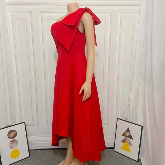Heidi-Mode | Ein Schulter Bow Ärmelloses Kleid