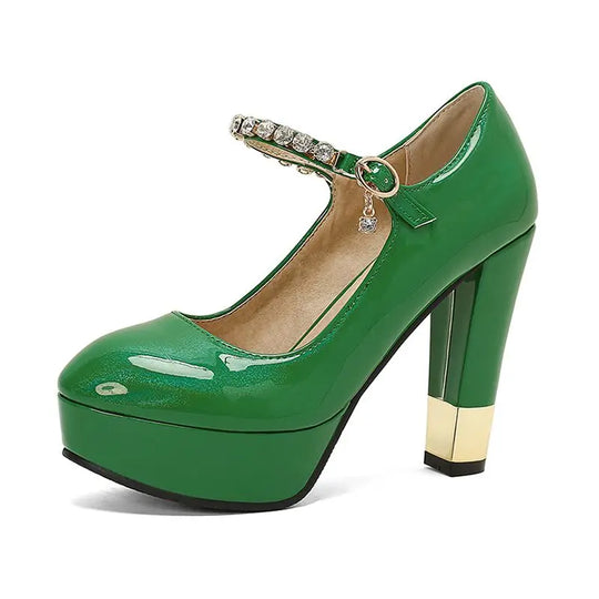 Heidi-Mode | Simloveyo Patentleder Damen Pumps Runde Zehen Hohe Absätze 11 5Cm Plattform Schnalle Riemen Größe 49 50 Sexyle Party Schuhe