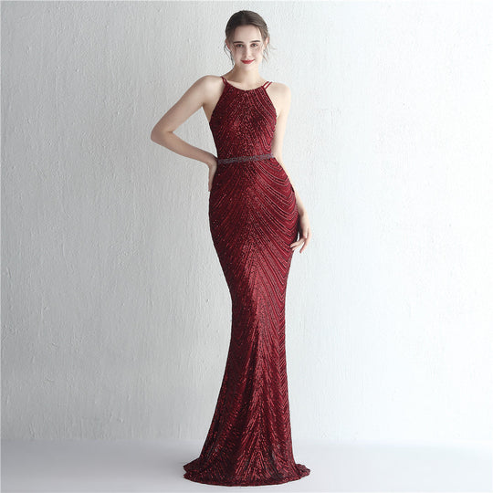 Heidi-Mode | Pailletten Maxi Kleider Abnehmbarer Chiffon Zug