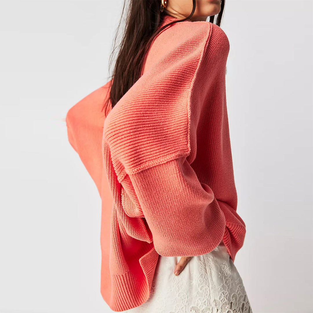 Heidi-Mode | Eleganter Damenpullover Rot Übergröße mit Rundhalsausschnitt und Langen Ärmeln