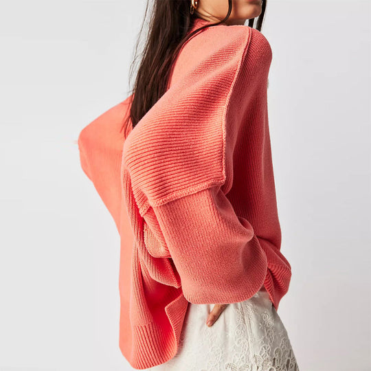 Heidi-Mode | Eleganter Damenpullover Rot Übergröße mit Rundhalsausschnitt und Langen Ärmeln