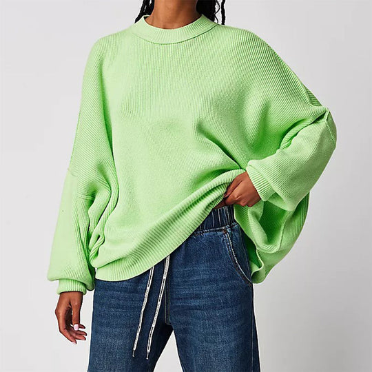 Heidi-Mode | Pull Femme Élegant Rouge Oversize À Col Rond Et Manches Longues