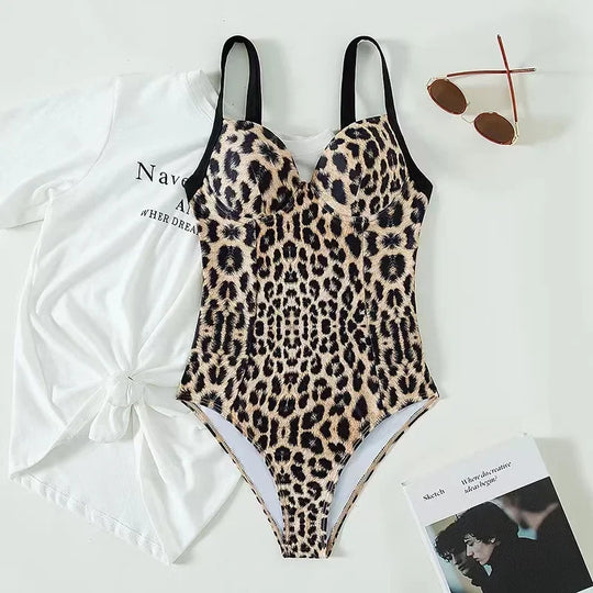 Heidi-Mode | Neuer Sexy Leopard Badeanzug Bodysuit Frauen Einteiler Verstellbare Bademode Weiblich Monokini Push-Up Rückenfrei Druck Bikini