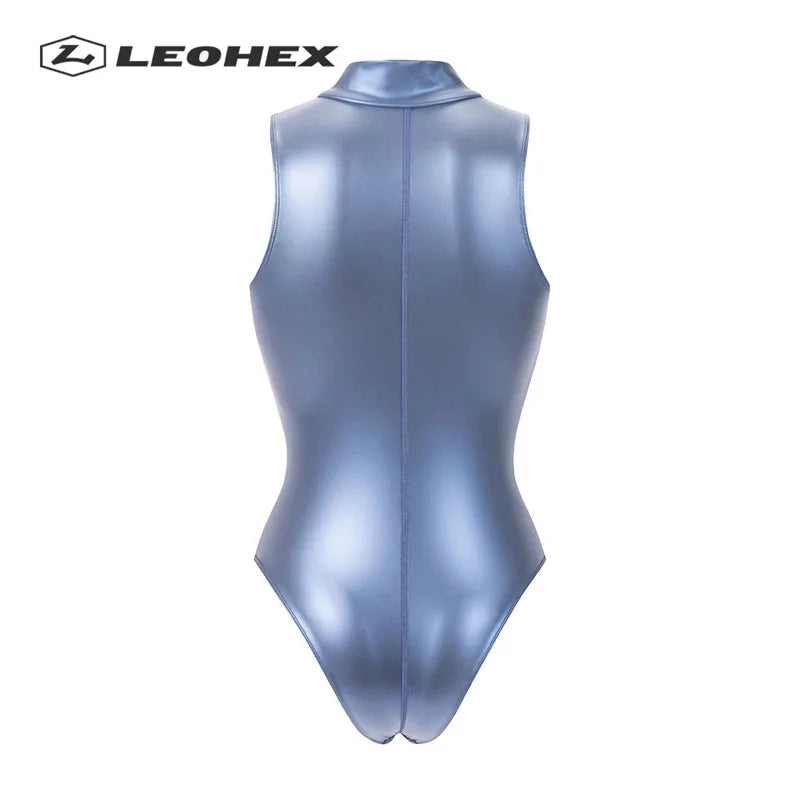 Heidi-Mode | Sexy Matt Schwarz Leotards Ärmelloser Bodysuit Hochgeschnitten Einteilig Badebekleidung Frauen Badeanzüge Japanische Badesachen