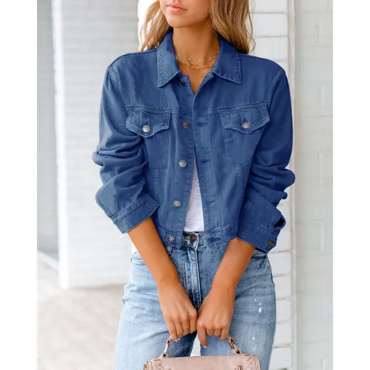 Heidi-Mode | Kurze Taschenjacke Mode Streetwear Einfache Knopf Trend Frauen Denim Jacken Lange Ärmel Herbst Neu Denim Denim Jacken