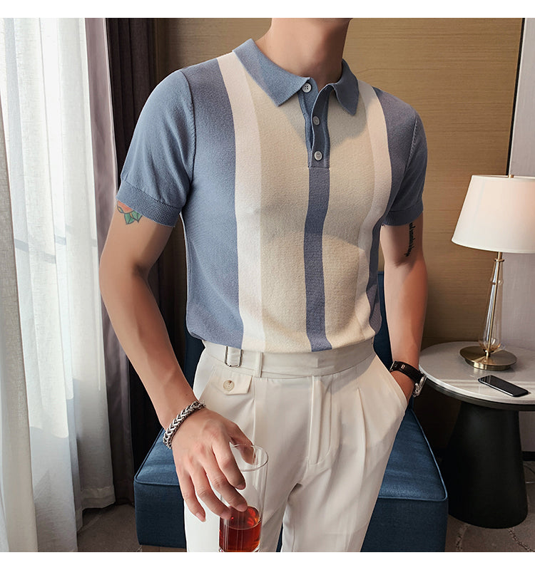 Heidi-Mode | Strick Kontraststreifen Kurzarm Polo Shirts