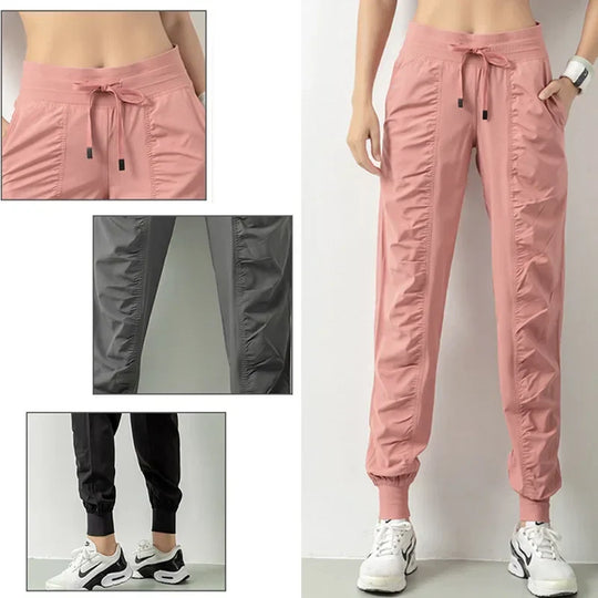 Heidi-Mode | Stoff Schnürsenkel Lauf Sport Joggers Frauen Schnell Trocknend Athletic Fitness Trainings Sweatpants mit Zwei Taschen Bewegung Hosen