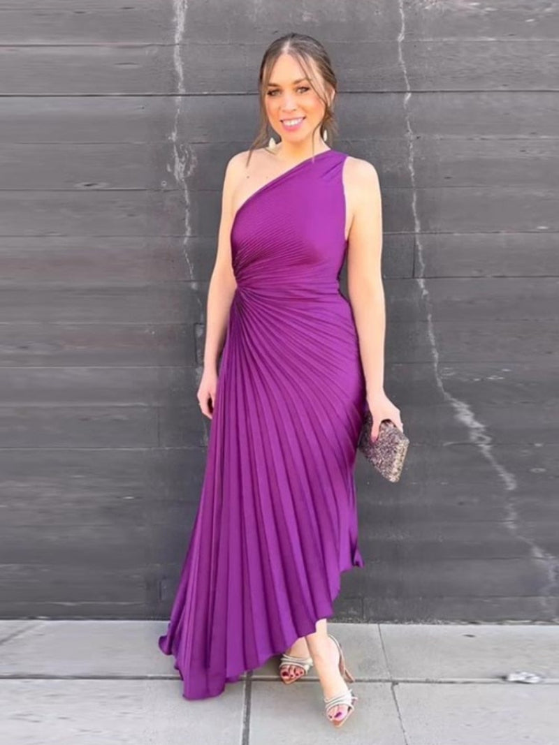 Heidi-Mode | Elegante Ein-Schulter Taillierte Falten Aftenkjole