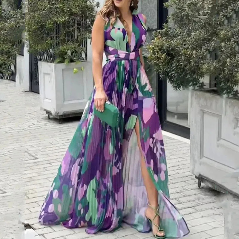 Heidi Rosa Maxi-Kleid mit Einem Elegantem V-Ausschnitt-Design