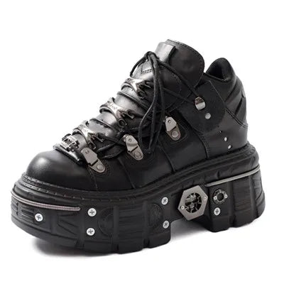 Heidi-Mode | Frauen Ankle Boots für Frauen Dicke Sohle Schnürsenkel Metall Dekoration Runde Zehen Plattform Schuhe Ladeis Punk Gothic Sneakers