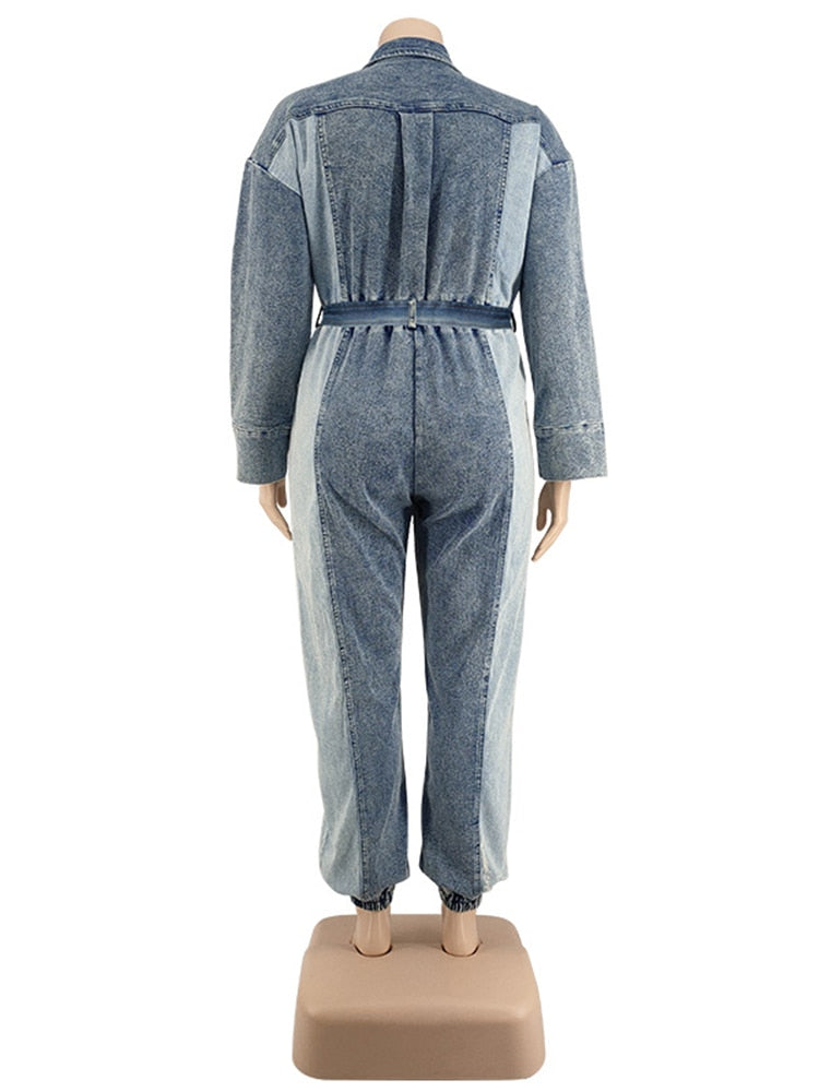 Heidi-Mode | Lockerer Denim Jumpsuit mit langen Ärmeln in Übergröße
