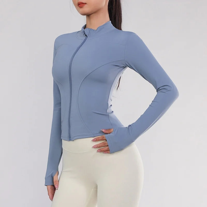 Heidi-Mode | Frauen Fitness Kleidung Einfarbig Schnell Trocknend Yoga Kleidung Hohe Elastizität Fitness Jacke Belüftet Lange Sport T-Shirt Damen Trainingsanzug