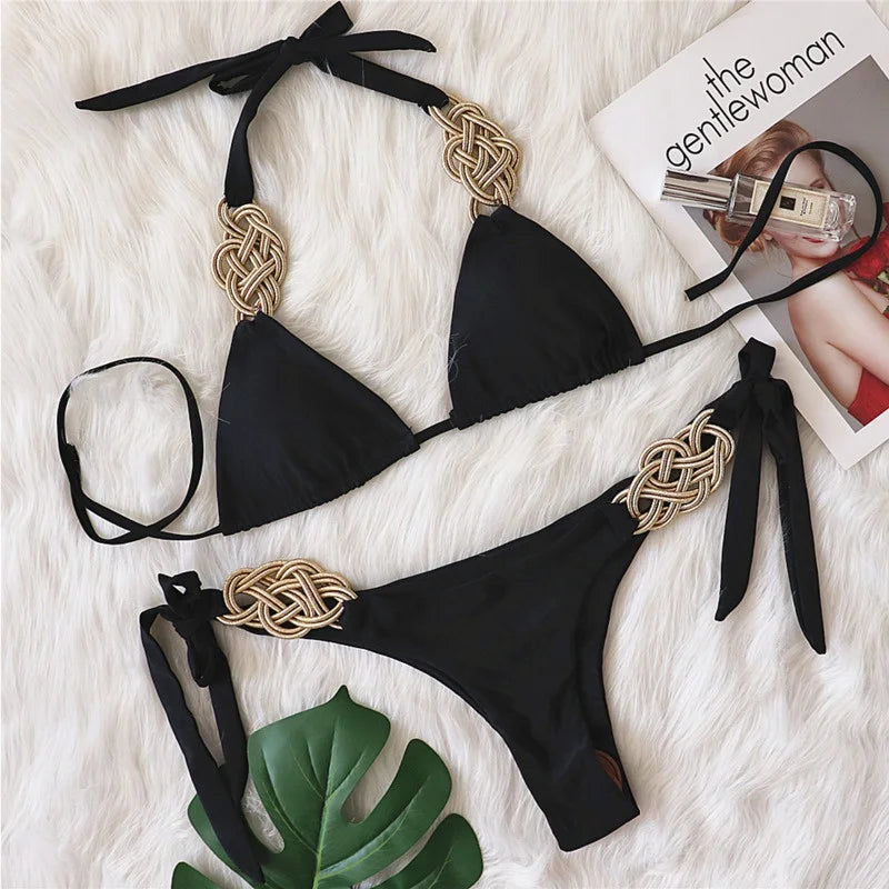 Heidi-Mode | Schwarze Sexye Bikinis Damen Badebekleidung Weiblicher Badeanzug Schwimmbekleidung Badebekleidung Brasilianisches Bikini Set Strandbekleidung Pool Badebekleidung