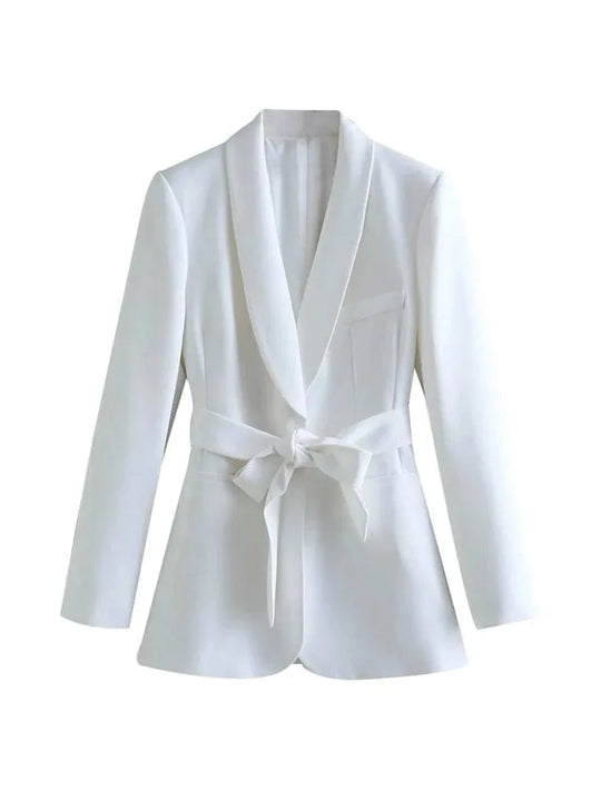 Heidi-Mode | Damen Legere Blaue Jacke Schicker Oberbekleidung Elegante Flared Hosen Lange Ärmel V-Ausschnitt Gürtel Büro Pendler Anzug Set