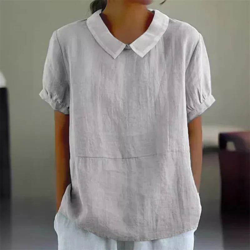 Heidi-Mode | Bequeme Baumwoll Leinen Bluse mit Peter Pan Kragen