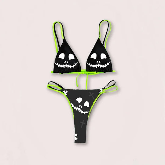 Heidi-Mode | Sexy Goth Bikini Frauen Buchstaben Totenkopf Druck Badeanzug Split Badeanzug Hohe Taille Gotische Bikini Set Strandoutfits