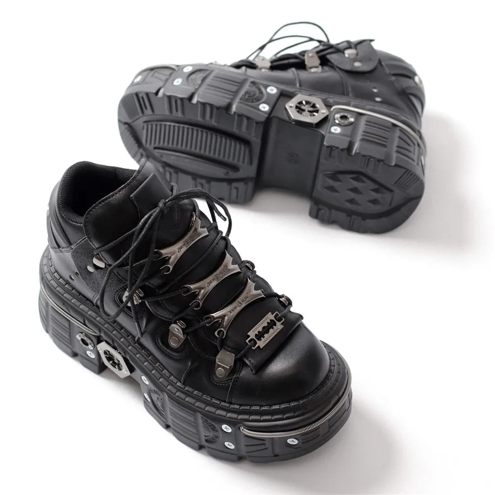 Heidi-Mode | Frauen Ankle Boots für Frauen Dicke Sohle Schnürsenkel Metall Dekoration Runde Zehen Plattform Schuhe Ladeis Punk Gothic Sneakers