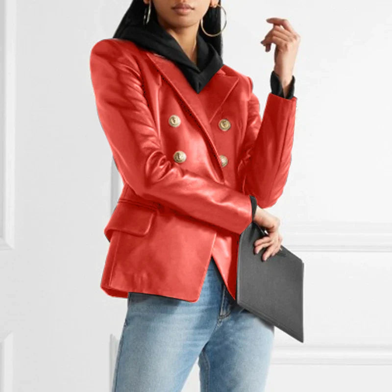 Heidi-Mode | Lederblazer Mit Doppelter Knopfleiste