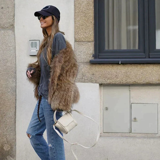 Damenmode Jacke aus Plüsch-Imitationsfell