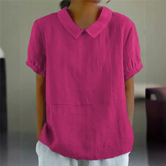 Heidi-Mode | Bequeme Baumwoll Leinen Bluse mit Peter Pan Kragen