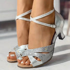 Damen Sandalen mit Glitzer Absatz