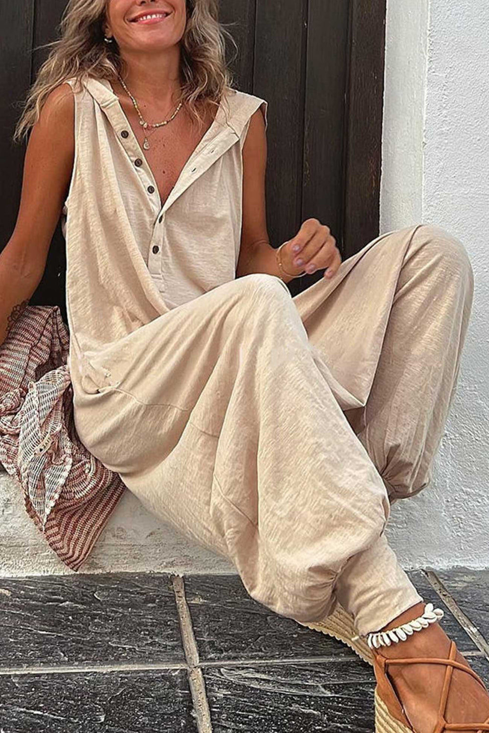 Heidi-Mode | Ärmeloses Einfarbiges Outfit mit Kapuze und Lässiger Passform