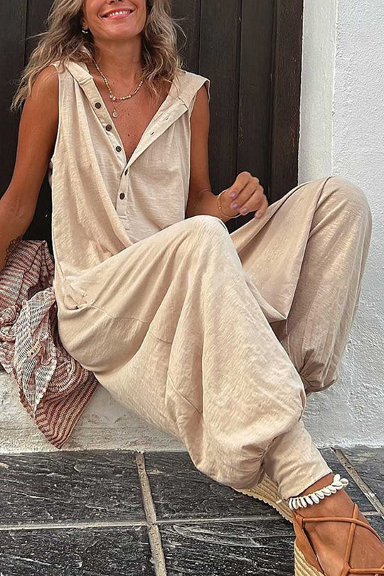 Heidi-Mode | Ärmeloses Einfarbiges Outfit mit Kapuze und Lässiger Passform